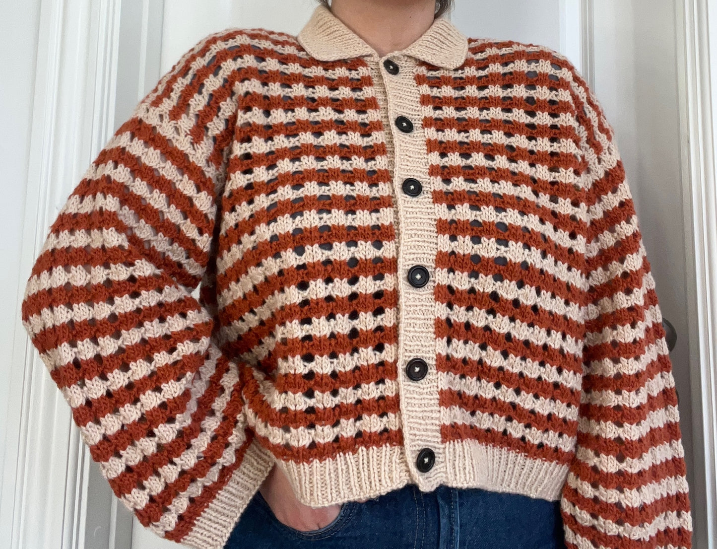 Easy Hole Structure Polo Cardigan