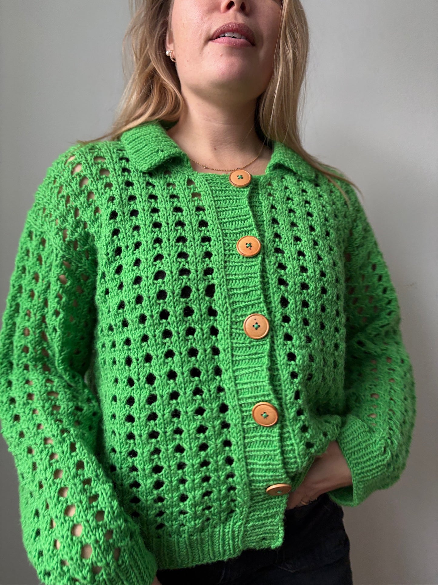 Easy Hole Structure Polo Cardigan