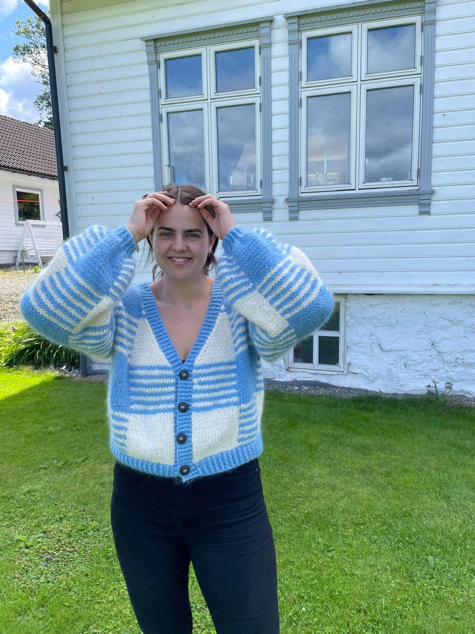 Square Cardi - ensfarget og ruter Norsk